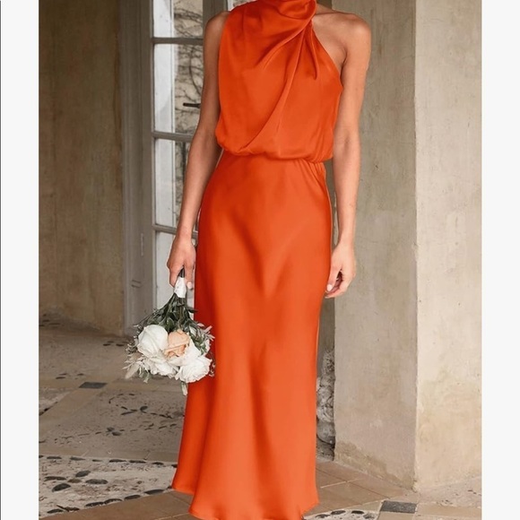 Elegant Orange Sleeveless Dress Large - Picture 2 of 6